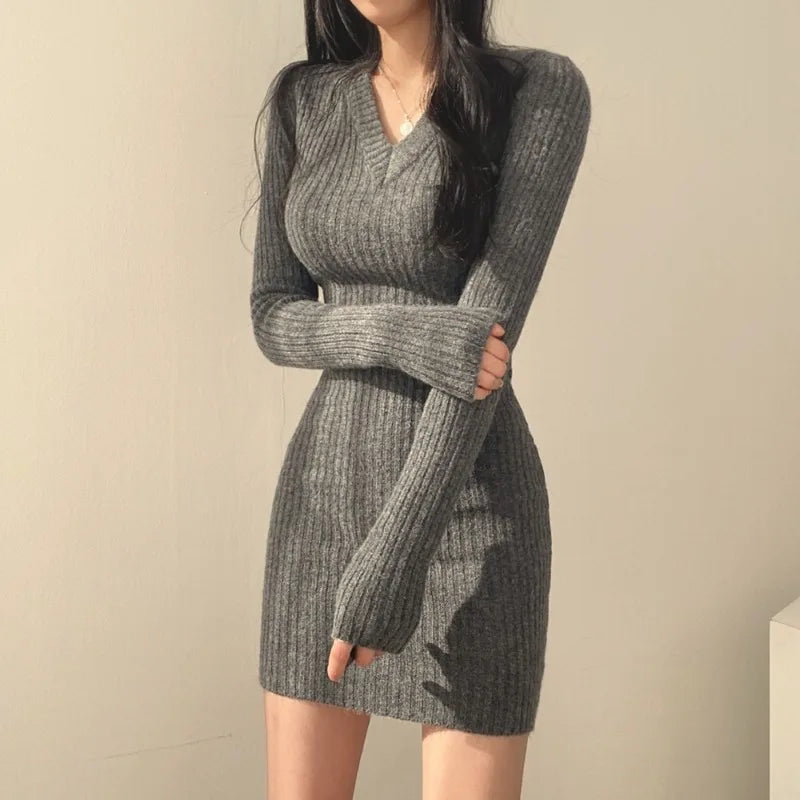 V-neck Knitted Dress