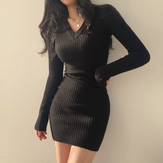 V-neck Knitted Dress